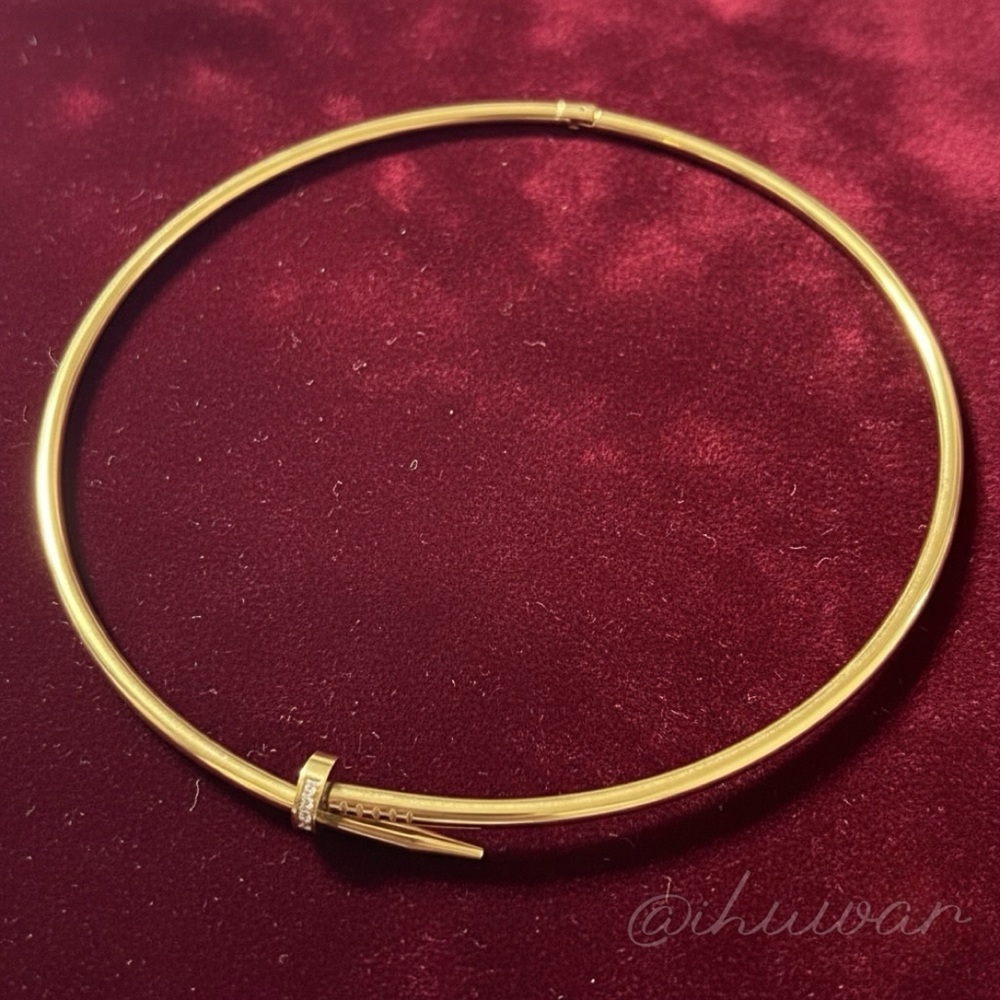 New Nail Choker 18K Gold Plated Zirconia Motif Statement Necklace - Picture 5 of 12